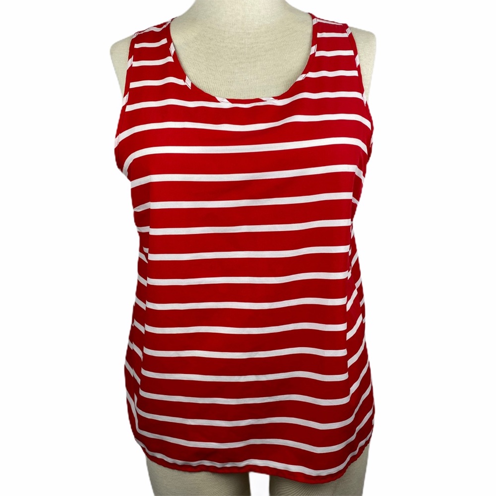 Time & Tru Top Red/White Stripe Tank Top